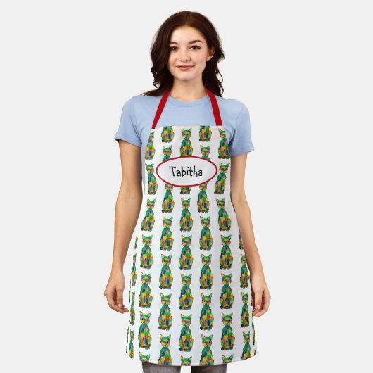Rainbow Cat Name Apron Schort (Gedragen)