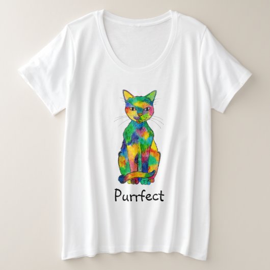 Rainbow Cat Purrfect Plus Size T-Shirt (Design voorkant)