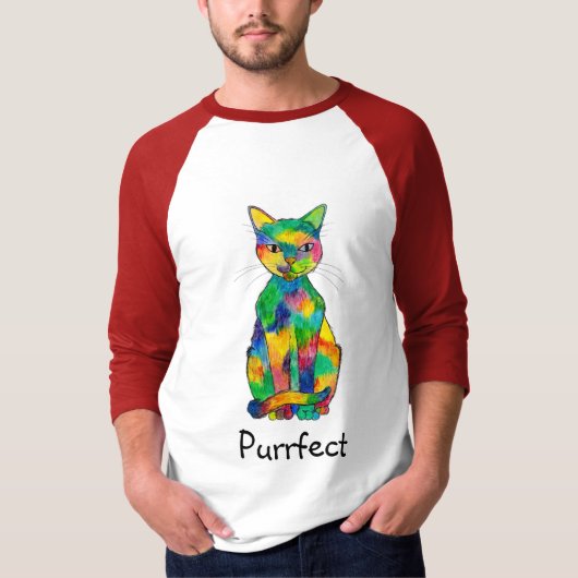 Rainbow Cat Purrfect Raglan T-Shirt (Voorkant)