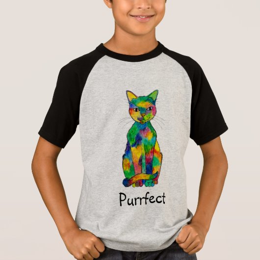 Rainbow Cat Purrfect T-Shirt (Kind) (Voorkant)