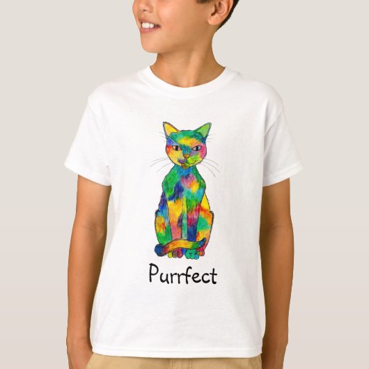 Rainbow Cat Purrfect T-Shirt (Kind) (Voorkant)