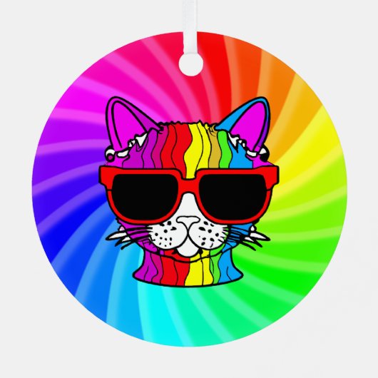 Rainbow Cat Twirl Metalen Ornament (Achterkant)