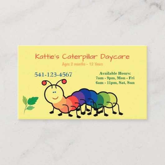 Rainbow Caterpillar Daycare Visitekaartjes (Voorkant)