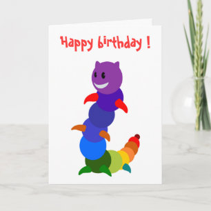 RAINBOW CATERPILLAR "HAPPY BIRTHDAY" KAART