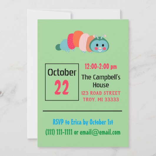 Rainbow Caterpillar Leuke Eerste Verjaardag Kaart (Achterkant)