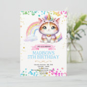 Rainbow Caticorn Birthday invitation Kaart (Staand voorkant)