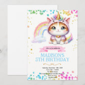 Rainbow Caticorn Birthday invitation Kaart (Voorkant / Achterkant)