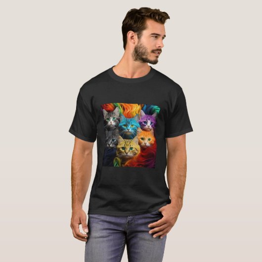 Rainbow Cats Abstract T-shirt (Voorkant volledig)