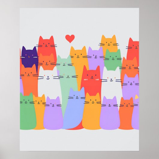 Rainbow Cats Minimalistische Muurkunst - Schattige Poster (Voorkant)