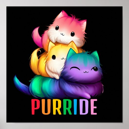 Rainbow Cats Purride Zwart Poster (Voorkant)