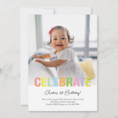 Rainbow Celebrate Photo Birthday Party Invite Kaart (Voorkant)