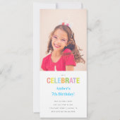 Rainbow Celebrate Photo Birthday Party Invite Kaart (Voorkant)