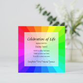 Rainbow Celebration of Life Memorial Invitation Kaart (Staand voorkant)