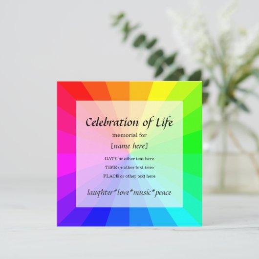 Rainbow Celebration of Life Memorial Invitation Kaart (Staand voorkant)