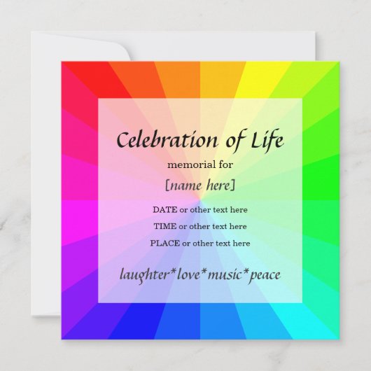 Rainbow Celebration of Life Memorial Invitation Kaart (Voorkant)