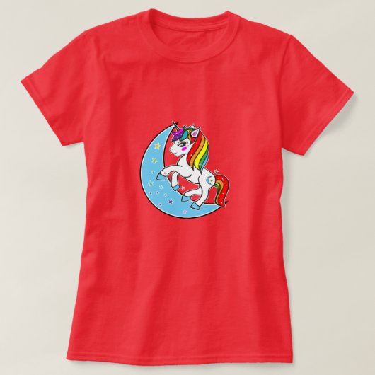 Rainbow Celestial Blue Moon & Stars Unicorn T-shirt (Design voorkant)