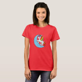 Rainbow Celestial Blue Moon & Stars Unicorn T-shirt (Voorkant volledig)