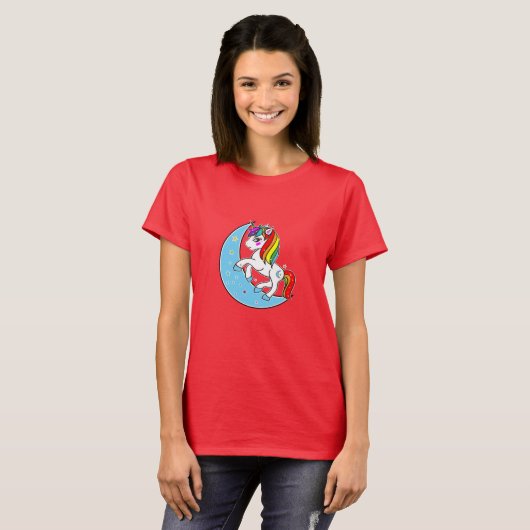 Rainbow Celestial Blue Moon & Stars Unicorn T-shirt (Voorkant volledig)