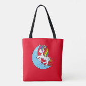 Rainbow Celestial Blue Moon & Stars Unicorn Tote Bag (Achterkant)