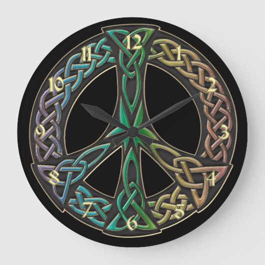 Rainbow Celtic Knot Peace Sign-klok Grote Klok (Voorkant)