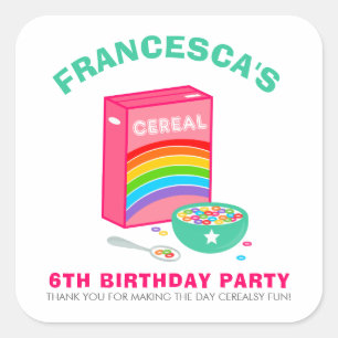 Rainbow Cereal Kids Verjaardagsfeestje Vierkante Sticker