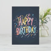 Rainbow Chalk Happy Birthday op Navy Blue Birthday Kaart (Staand voorkant)