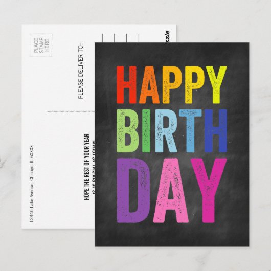 Rainbow & Chalkboard Happy Birthday Briefkaart (Voorkant / Achterkant)