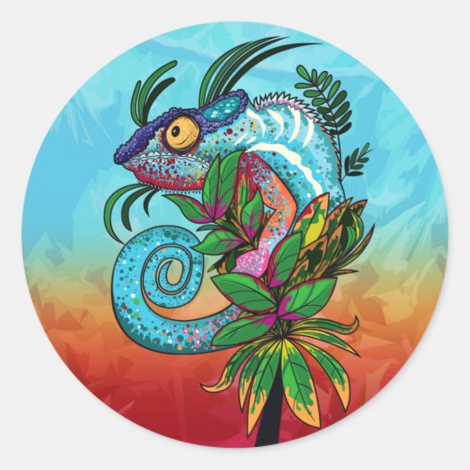 Rainbow Chameleon Ronde Sticker (Voorkant)