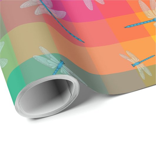 Rainbow Check with Dragonflies Cadeaupapier (Rol Hoek)