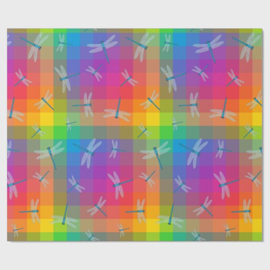 Rainbow Check with Dragonflies Cadeaupapier (Vlak)