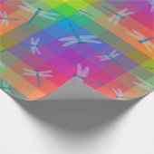Rainbow Check with Dragonflies Cadeaupapier (Hoek)