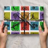 Rainbow Checker Fruit Stamps Happy Birthday Name  Cadeaupapier