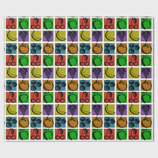 Rainbow Checker Fruit Stamps Wrapping Paper Cadeaupapier (Vlak)