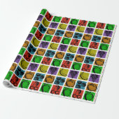 Rainbow Checker Fruit Stamps Wrapping Paper Cadeaupapier (Uitgerold)
