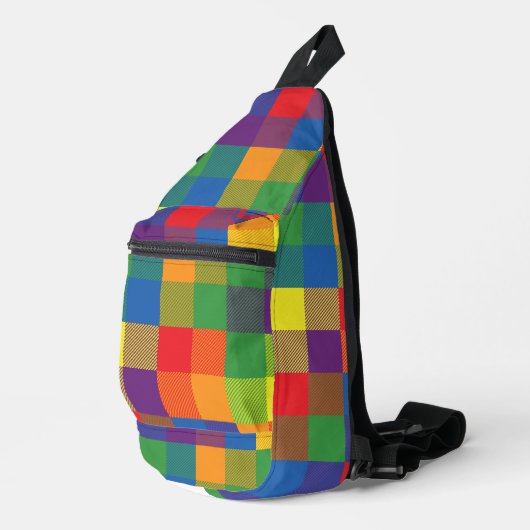 Rainbow Checkerboard Pride Buffalo Check Plaid Sling Bag (Rechterhoek)