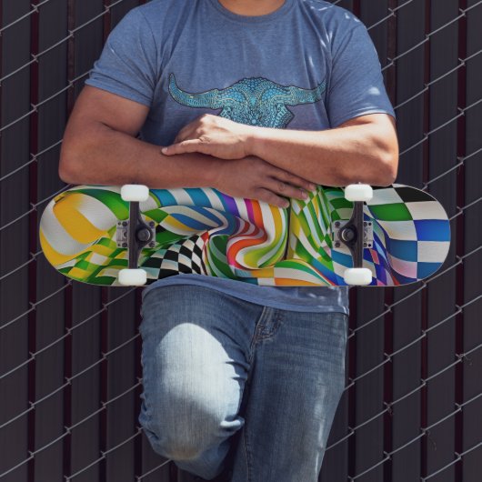 Rainbow Checkerboard & Stripes Digitale kunst Persoonlijk Skateboard (Buiten 3)
