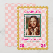 Rainbow Checkered Grad Announcement with Photo Kaart (Voorkant / Achterkant)