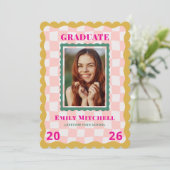Rainbow Checkered Grad Invitation with Photo Kaart (Staand voorkant)