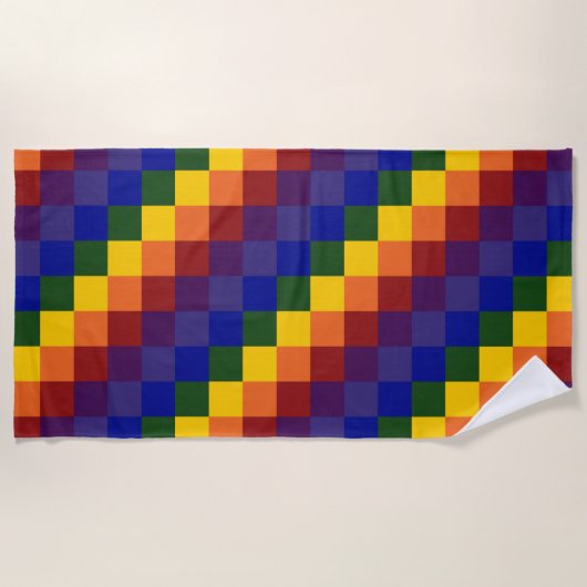 Rainbow Checkered Pattern Beach Towel Strandlaken (Voorkant)