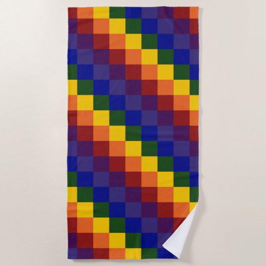 Rainbow Checkered Pattern Beach Towel Strandlaken (Voorkant)
