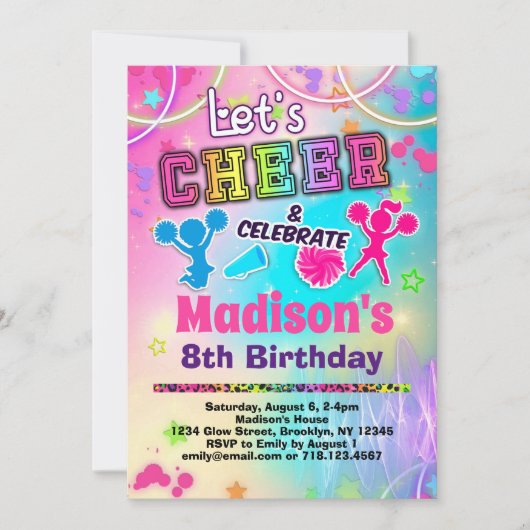 Rainbow Cheerleader Verjaardagsfeest Kaart (Voorkant)