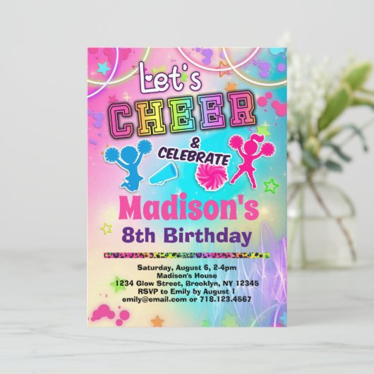 Rainbow Cheerleader Verjaardagsfeest Kaart (Staand voorkant)