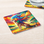 Rainbow Cheetah Kartonnen Onderzetters (Schuin)