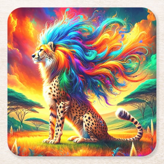 Rainbow Cheetah Kartonnen Onderzetters (Voorkant)