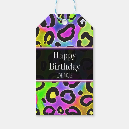 Rainbow Cheetah Leopard Birthday Party Gift Label Cadeaulabel (Voorkant)