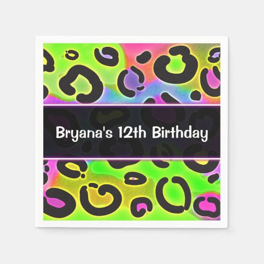 Rainbow Cheetah Leopard Birthday Party Napkins Servet (Voorkant)