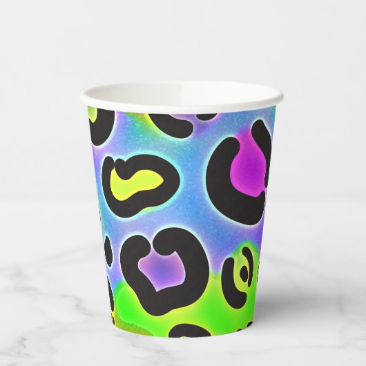 Rainbow Cheetah Leopard Print Birthday Party Papieren Bekers (Links)