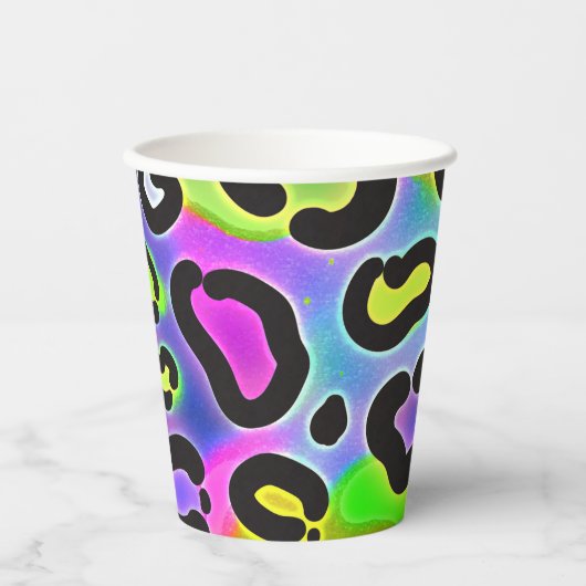 Rainbow Cheetah Leopard Print Birthday Party Papieren Bekers (Voorkant)