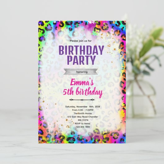 Rainbow cheetah leopard print invitation kaart (Staand voorkant)