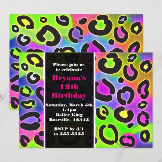 Rainbow Cheetah Leopard Print Party Uitnodigingen (Voorkant / Achterkant)